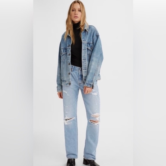 Levi’s 501 Ripped distressed buttons fly jeans high waist medium wash size 25‎ - Picture 2 of 16